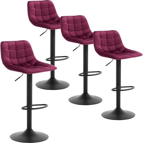 Lot de 4 Tabourets de Bar WOLTU, Tabourets réglable et Rotatif, en Velours et métal, Bordeaux (1/5)