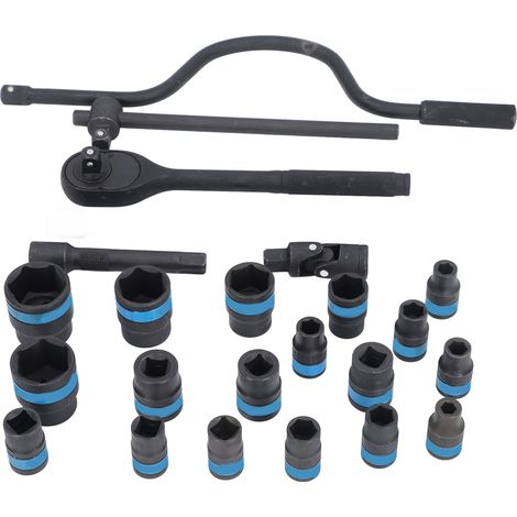 Coffret de 24 douilles à impact métriques de 8 à 32 mm, entraînement 1/2 pouce, avec clé à cliquet pour bricolage à domicile ou au garage. (1/5)