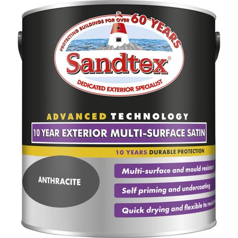 Sandtex 10 Year Exterior Multi Surface Satin - Anthracite - 2.5L