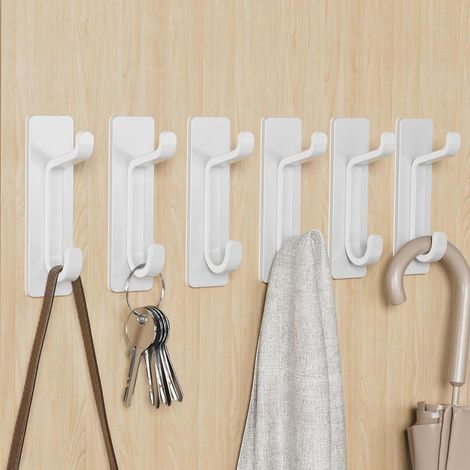 Crochet Adhesif Mural, Porte Serviette Salle de Bain, Accroche Torchon Cuisine, Porte Manteau Adhésif, Attache Murale Sans Percer, Etanche, Antirouille, Blanc, 6 Pièces (1/4)