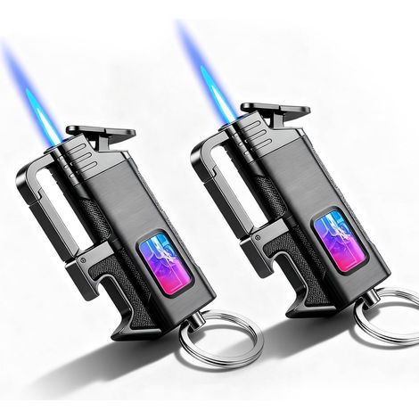 Briquet tempête 3 en 1 avec décapsuleur et porte-clés - En métal - Coupe-vent - Pour bougies, cuisine, camping, cheminées - Cadeau pour homme - Sans gaz butane (1/5)