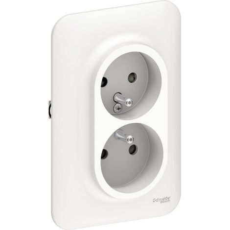 Schneider Electric – Double prise 2P+T OVALIS blanc rénovation – Installation en saillie – 16A 250V CA – Pour projets de modernisation intérieure