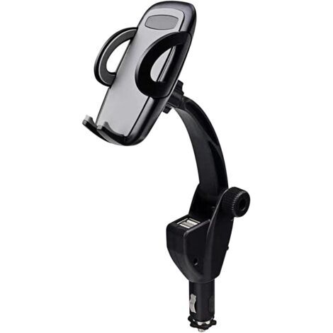 Lntyq Support de téléphone de voiture, chargeur de voiture double USB 2 en 1 avec support de montage réglable, support universel pour allume-cigare de voiture à 360 degrés (noir) (1/5)