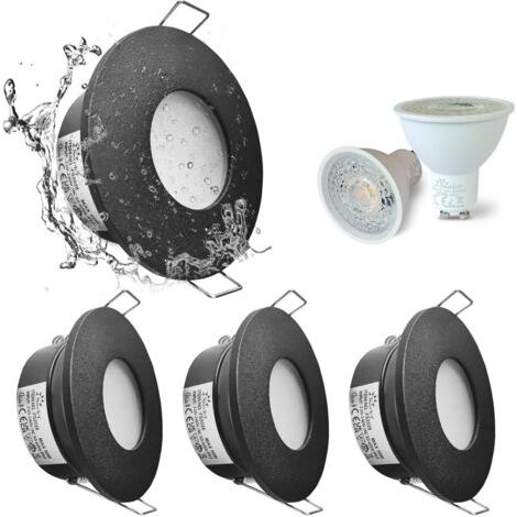 Green Mobility-Set de 4 spots encastrés LED IP65 étanches 5W 3000K blanc chaud – Culot GU10 céramique – Découpe 68mm – Finition nickel satiné (1/5)