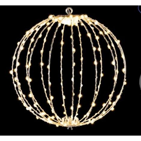 PALLA LUMINOSA NATALIZIA NATALE A 192 LED BIANCO CALDO DA APPENDERE CON ANIMA IN METALLO MISURA 30 CM CAVO 5 METRI PER ESTERNO ED INTERNO