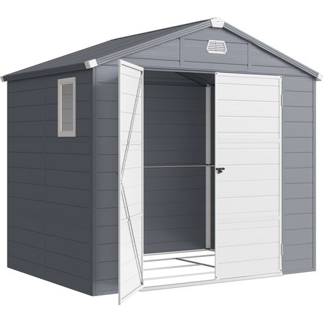 Abri de jardin rangement plastique métal avec fenêtre aération 240x190x180/228 cm gris (1/5)