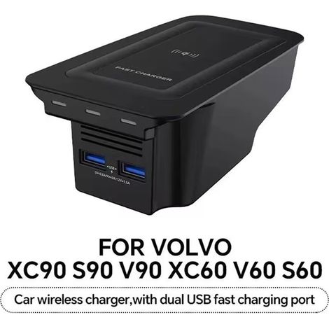 15-W-Wireless-Ladepad für Volvo XC90 XC60 S90 V90 S60 V60, Mittelkonsolenpanel mit USB-Anschlüssen und Qi-Ladefunktion, kompatibel mit aktuellen Modellen