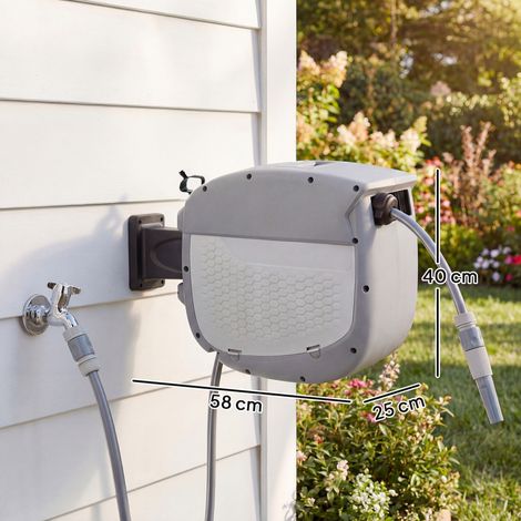 Schlauchtrommel mit Gartenschlauch 30 m, 180° schwenkbar Schlauchbox mit automatische Aufrollung Selbstverriegelung (1/5)