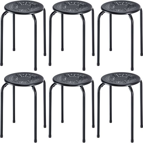 Set de 6 tabourets ronds métalliques empilables multifonctionnels design marguerite, sans dossier - noir (1/5)