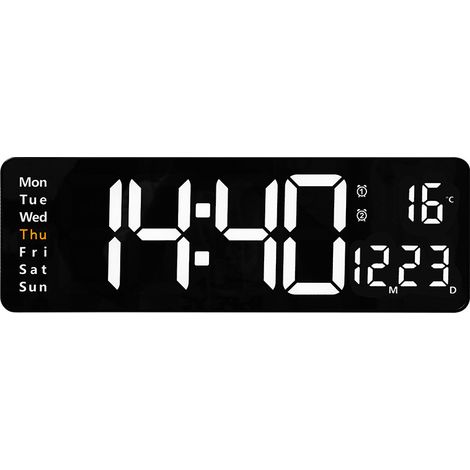Horloge murale numérique de 16 pouces avec télécommande, affichage numérique, 10 niveaux de luminosité réglables, compte à rebours, affichage de la date/heure/température, réveil, convient pour la mai (1/4)