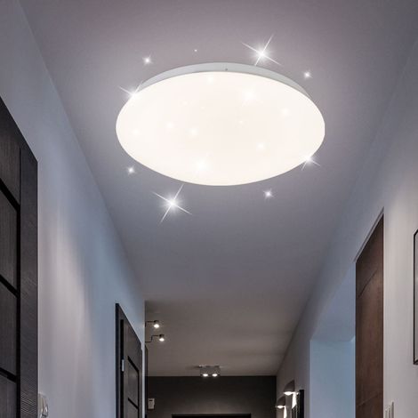 LED Deckenleuchte Sterneneffekt Schlafzimmerlampe Sternenhimmel Deckenlampe weiß rund, 1x 12W 750Lm warmweiß 3000K, DxH 29x9 cm