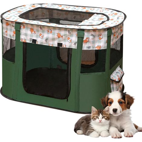 Parc pour chiots - Pliable - 70 x 55 x 40 cm - Oxford - Imperméable - Pour chiens, lapins, chats et cochons d'Inde - Intérieur et extérieur - Vert foncé
