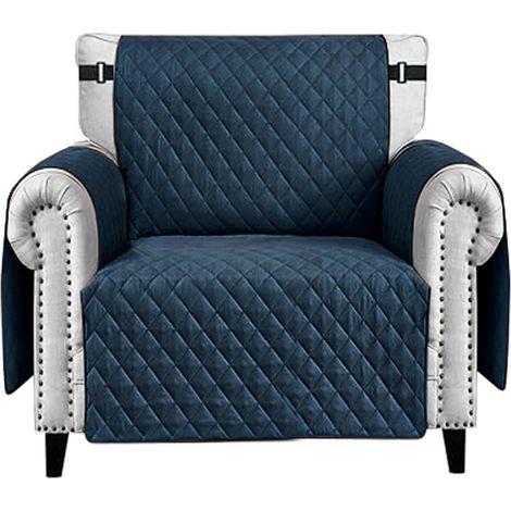 Copridivano Copri Poltrona Impermeabile Tasche Laterali Proteggi Divano Antimacchia Antiscivolo Blu - 1 Posto