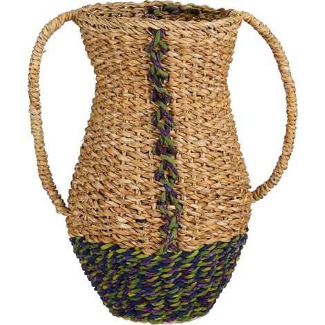 Vase Décoratif et Panier de Rangement en Herbier Marin Tressé Vert et Violet 35 cm - PANGIVO (1/5)