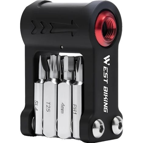 Kit de herramientas multifuncional para bicicleta, diseño portátil, compatibilidad versátil, negro y rojo. (1/2)