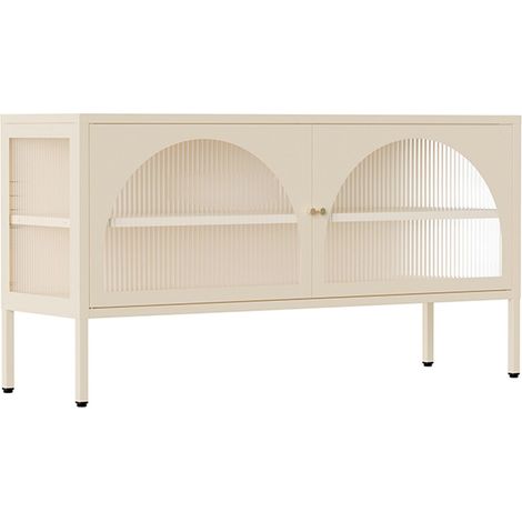 Meuble TV moderne 2 portes L115 cm en métal écru