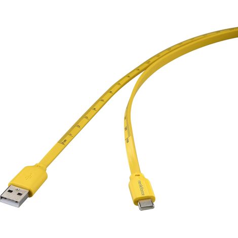 Renkforce Câble USB USB 2.0 USB-C® mâle, USB-A mâle 1.00 m jaune impression des dimensions (métrique (1/5)