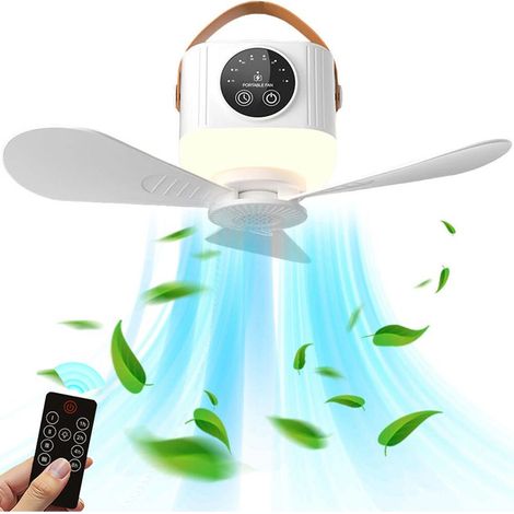Ventilatore da soffitto ricaricabile con luce e telecomando, piccolo ventilatore da soffitto LED portatile, 4 velocità del vento, timer, 3600 mAh (1/5)