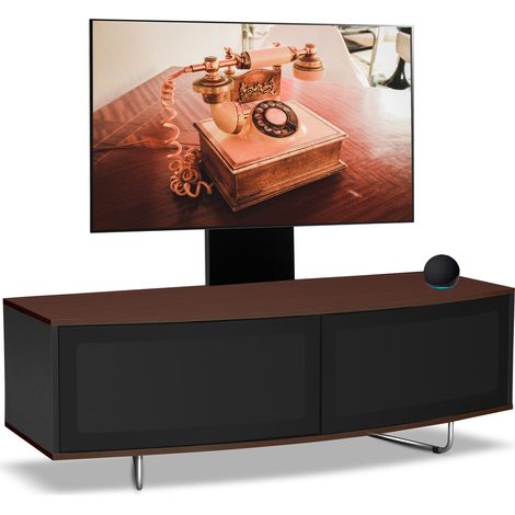 Centurion Supports Caru Black Walnut Beam-Thru Remote Friendly Super-Contemporary "D" Shape Design 32"-65" LED/ OLED / LCD TV Cabinet with Mounting Arm (1/5)
