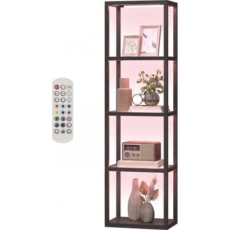 Lampe sur pied RGB à 4 étagères en verre, LED avec télécommande, synchronisation musicale, couleur noire (1/5)