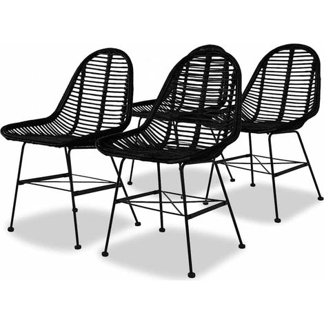 Lot de 4 Chaises Chaises de salle à manger Chaise de cuisine Noir Rotin naturel 79357 (1/4)