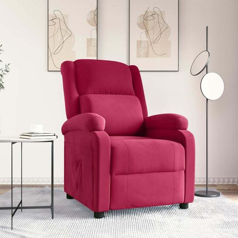 Fauteuil inclinable-Chaise de relaxation-Fauteuil Relax rouge bordeaux velours 464053 (1/5)