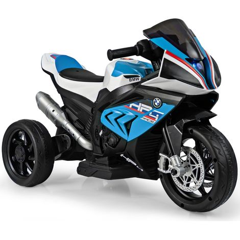 Moto eléctrica infantil de 3 ruedas con música, color azul.