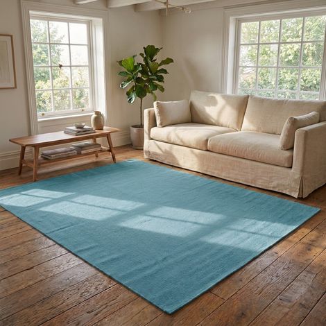 Kilim moderne Tapis Fancy - Tapis en laine - 240x170cm, Rectangular - 100% Laine vierge - Tissé main - Turquoise