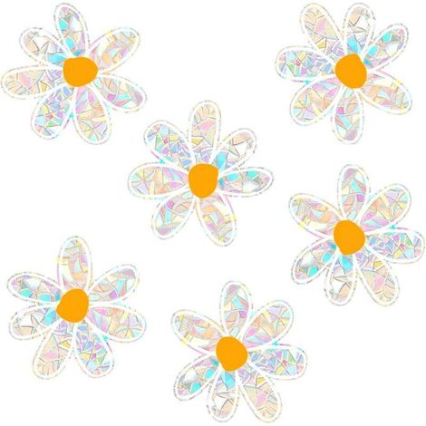 Lot de 6 autocollants attrape-soleil marguerites pour empêcher les oiseaux de frapper - Film électrostatique arc-en-ciel pour fenêtre en verre - Non adhésif - Réutilisables (1/5)