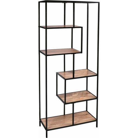 Bibliothèque COLORADO 6 étagères - Noir mat et bois - Bois et métal - 114 x 33 x H 76 cm - Livraison gratuite (1/5)