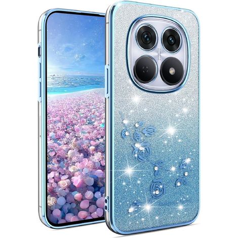 Custodia per Xiaomi Redmi Note 15 Pro Plus 5G / Poco M8 Pro 5G, Fiore glitterato, Blu (1/5)