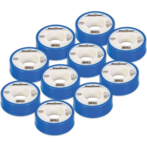Silverline – Lot de 10 rouleaux de ruban téflon PTFE 12 mm x 12 m – Pour étanchéité sur métal, plastique et céramique – Conforme aux normes BS6920-1:2000 et BS7786:2006