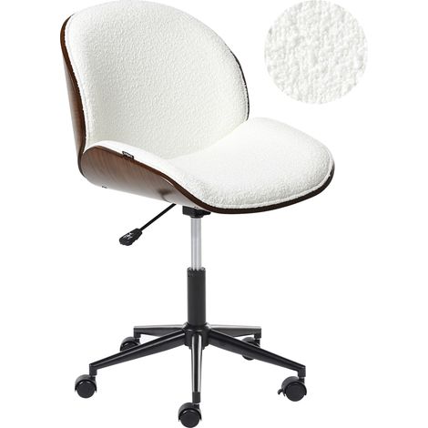 Silla de oficina elegante ajustable función giratoria madera contrachapada asiento de tela de poliéster madera oscura y blanco Menesha (1/5)