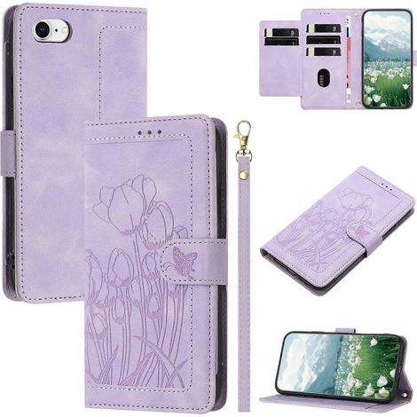 Coque en cuir pour iPhone SE (2022) SE (2020) 8 7 6s 6 Tulip Phone Cover avec 5 emplacements pour cartes Wallet - Pu (1/5)