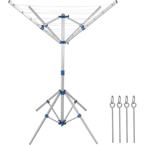 Séchoir à linge parapluie pliable aluminium 4 bras – Réglable en hauteur 160 cm – 14 m de corde – 4 pieds stables pour extérieur (1/5)