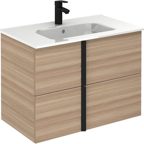 Caisson New Anco 2 tiroirs NOYER SABLE POIGNEES 800MM NOIRES MAT