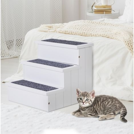 Scala per cani e gatti 3 gradini in legno con vano portaoggetti bianca 40,5 x 44,5 x 38 cm (1/5)