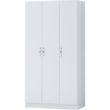 White Large 3 Door Double Wardrobe With Shelves And Hanging Rail (1/5)