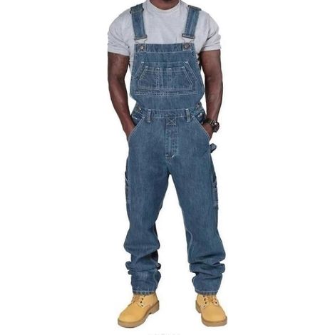 Salopette en jean pour homme, coupe ample, plusieurs poches, bretelles réglables, taille XL (1/4)