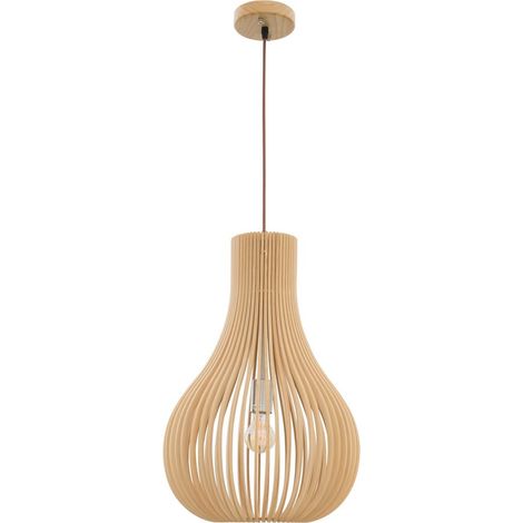 Merano Josef Fil Cadre Suspension Plafonnier Bois Naturel Tissu Marron Câble Bois Massif Auvent LED E27