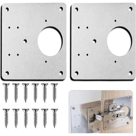 Kit de plaque de réparation de charnière de porte d\'armoire de cuisine 2 pièces, fixation de charnière de tiroir en acier (1/4)