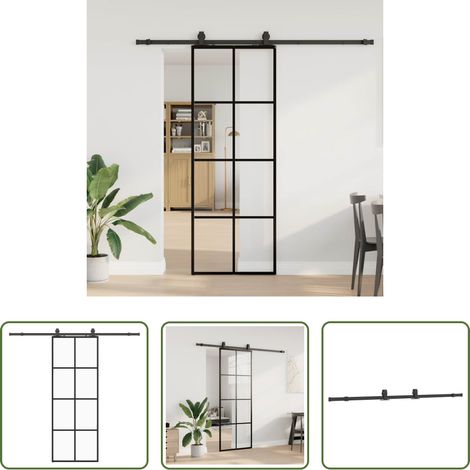 Sécurité - Porte coulissante kit de quincaillerie noir 76x205 cm verre ESG (1/5)