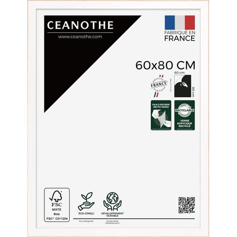 Cadre Photo Blanc et Bois brut 60x80 cm et 80x60 cm - Convient au A2 et Affiche Poster - Cadre Blanc et Bois brut – Cadre Photo Newton Bois brut 60x80 cm - Fabriqué en France - Verre acrylique Incassa (1/5)