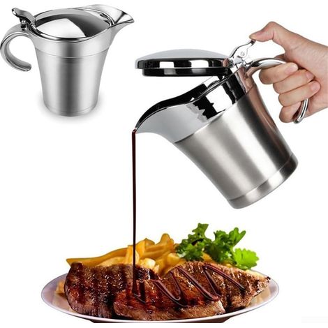Soßenkrug, 450 ml  Esstisch, Soßenkrug mit Deckel, Edelstahl-Sauciere, doppelt isolierter Krug zum Servieren von Soße, Vanillepudding (450 ml)