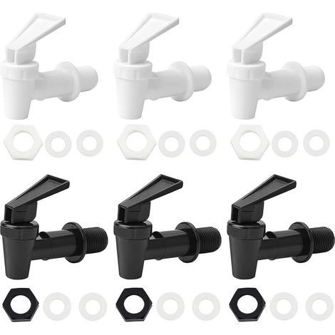 Lot de 6 distributeurs de boissons en plastique - Robinet de rechange - Convient pour les boissons froides et chaudes - Pour tonneau de bière, verre, café, jus, fontaine à boire - Noir et blanc (1/5)
