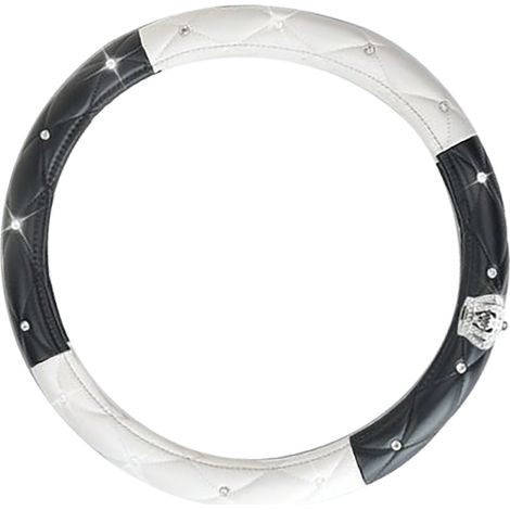Volant Voiture Femme Antidérapant Universel Cuir PU Strass Couvre Volant Noir Blanc (1/5)