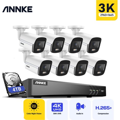 ANNKE 5MP Kit de Vigilancia Exterior 8CH DVR, 8 Cámaras 5MP, Visión Nocturna Color,Micrófono Incorporado,Acceso Remoto Sistema de Cámara Seguridad 4TB (1/4)