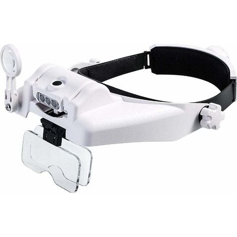 Lente d'ingrandimento con fascia per la testa e 3 luci LED, visiera di lente d'ingrandimento illuminata con 5 lenti staccabili 1X, 1,5X, 2X, 2,5X, 3X, 3,5X, lente d'ingrandimento a mani libere per hob (1/4)