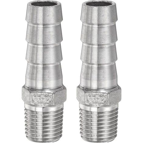 2Pcs Inox Acier Tuyau Cannelé Raccord 0,5" (12mm) Cannelé x g 1/4" Mâle Tuyau Raccord Air Tuyau Cannelé Raccords Coupleur Filetage Connecteur Adaptateur pour Eau Carburant (1/4)