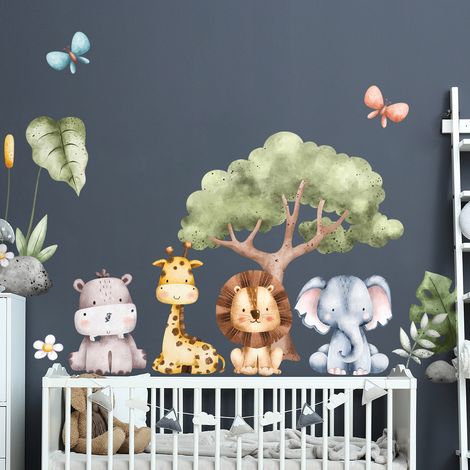 Stickers muraux Sticker Mural Autocollant - ANIMAUX DE LA JUNGLE AQUARELLE - Stickers adhésifs - 60x90cm (1/4)